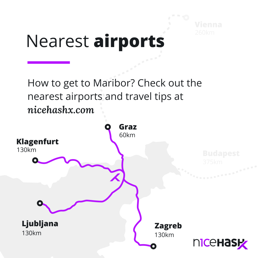 Want to come to #NiceHashX conference but not sure how to get there? We’ve got you covered! 

No matter where you are traveling from, #Maribor has plenty of airports nearby to fly to. Check our website for travel information!

nicehashx.com/#tickets