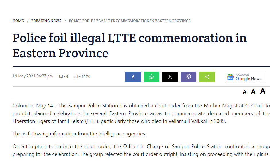 @Dailymirror_SL how come commemoration becomes illegal? Is commemorating JVP and its leader Wijeweera also illegal? Why double standards. This not independent reporting but becoming mouth piece for police abuse! Shame!