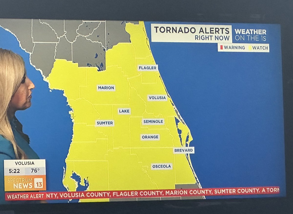 ☔️⛈️ Stormy wx Wed: 5:30am Update: take a look at the yellow below —ALL of Central Florida under a tornado alert— more from @MaureenMcCann13 …keep it here on @MyNews13 for constant updates. Click ⬇️ download the Spectrum News app. mynews13.com/fl/orlando/abo…