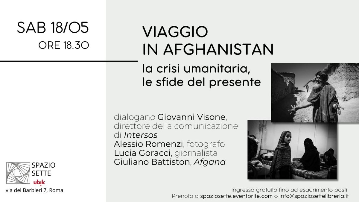 Sabato pomeriggio a Roma torniamo a parlare di #Afghanistan. Con Giovanni Visone di @Intersos, con il fotografo Alessio Romenzi e con @ZiaLulli1 (che avrò finalmente il piacere di incontrare di persona :)