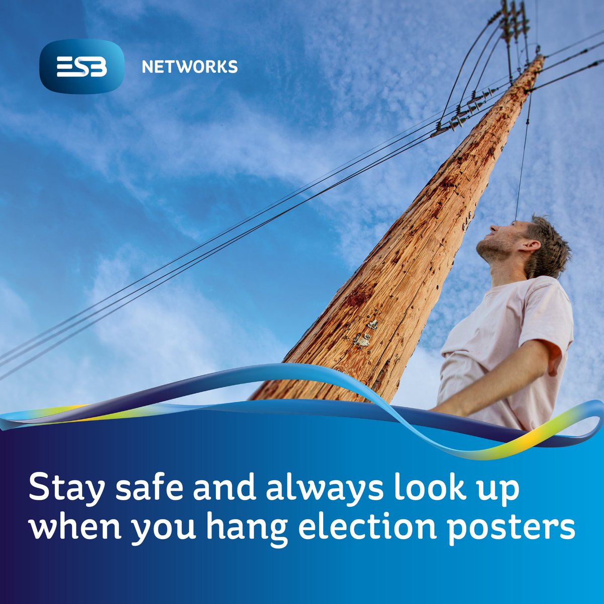 Remember to stay safe and stay clear of electricity wires. Never hang election posters on electricity poles! This poses a serious risk of injury or even fatal accidents. Stay safe and choose alternative locations. #StaySafe #StayClear