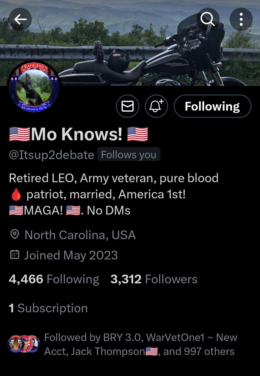 Ok 🇺🇸 America let's help push this Army Veteran and LEO to 3500 followers by Thursday. Mo Knows! @Itsup2debate is a very happy Married Husband. He's a true 🇺🇸 American Patriot and a Friend. So come on 🇺🇸 America show this Veteran and LEO how we support him get him to 3500