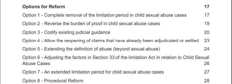 This is very significant - The Ministry of Justice has launched a consultation on reforming the law of Limitation in Child Sexual Abuse Cases (the time limit within which one has to bring a claim). A range of options are suggested here assets.publishing.service.gov.uk/media/6643230a… @MoJGovUK