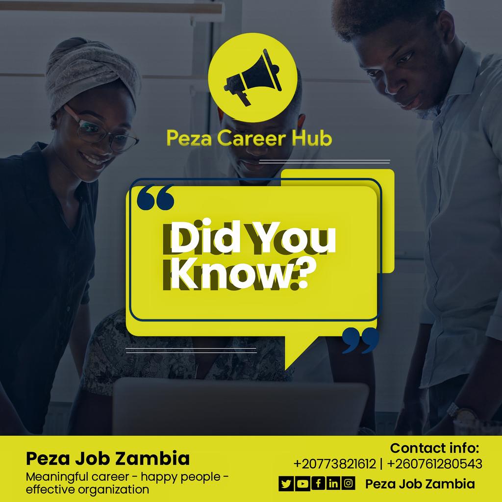Dear Peza Family! 

Start your career journey with confidence! We provide personalized services to guide you towards your professional goals. Don't wait, contact us today to get started. #CareerSuccess #PezaJob 

WhatsApp/Call +260773821612