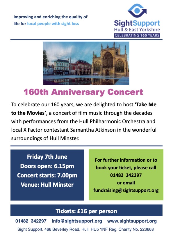 Congratulations on your 160th anniversary, @sightsupport! We're thrilled to celebrate this milestone with you.

Join us for 'Take Me to the Movies,' a spectacular concert on Friday, 7th June, featuring film music through the decades.