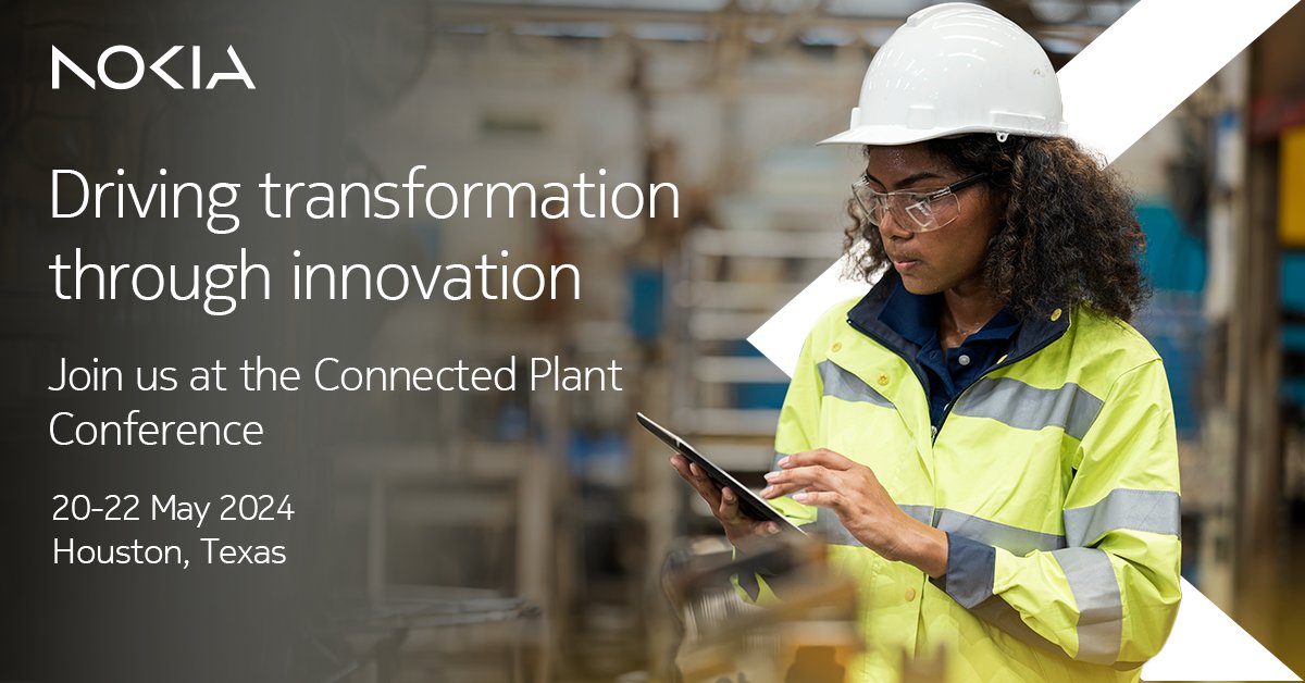 Visit us at the @ConnectedPlant Conference from 20-22 May to understand how Nokia can help overcome your wireless connectivity hurdles to improve #workersafety and yields & margins at your #manufacturing facility. Learn more about worker safety solutions: nokia.ly/3ymAP4I