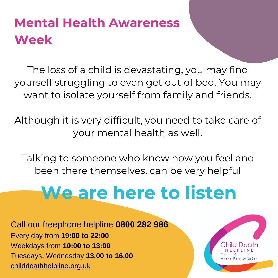 Talking to someone who has been there and know how you feel can be really helpful or your mental health after the loss of a child. All our volunteers are bereaved parents themselves. They are there to listen. #mentalhealthawarenessweek #peersupport #childloss