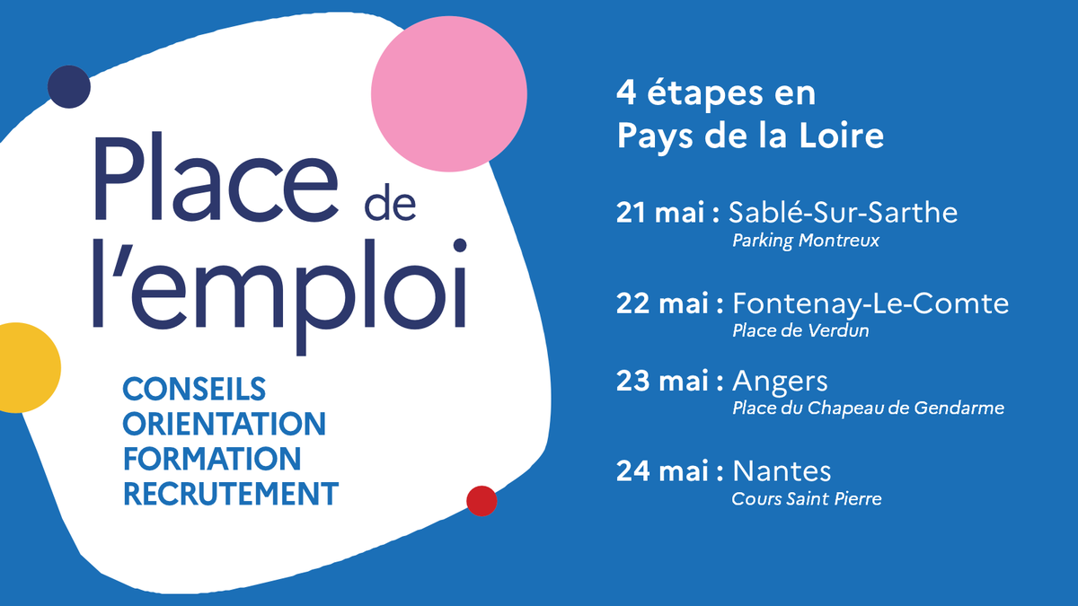 FTravail_PDL's tweet image. @FranceTravail #PaysdelaLoire accueille à partir du 21 mai les premières étapes de la tournée des Places de l&apos;#emploi. Un village itinérant, ouvert à tous et gratuit, imaginé par #FranceTravail, en partenariat avec les membres du Réseau pour l&apos;emploi 👉francetravail.fr/actualites/pla…