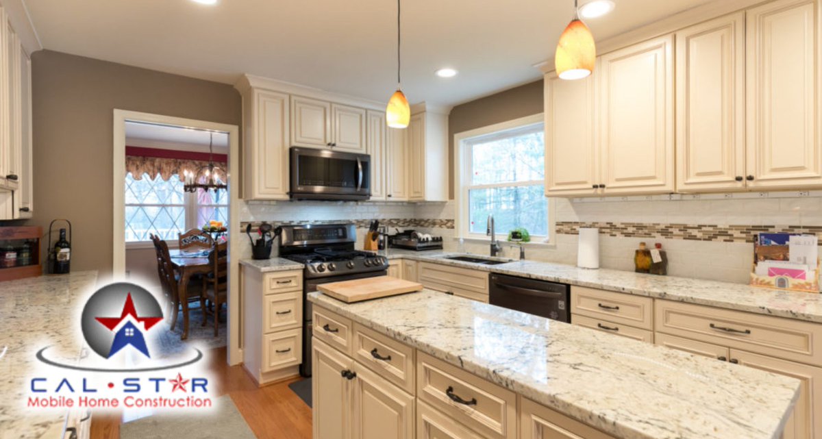 Limited space and outdated features in your mobile home kitchen? For Mobile Home Kitchen Remodeling from Cal Star Mobile Home Construction to maximize functionality and style. #KitchenRenovation #MobileHomeMakeover #CalStarConstruction 🏠✨