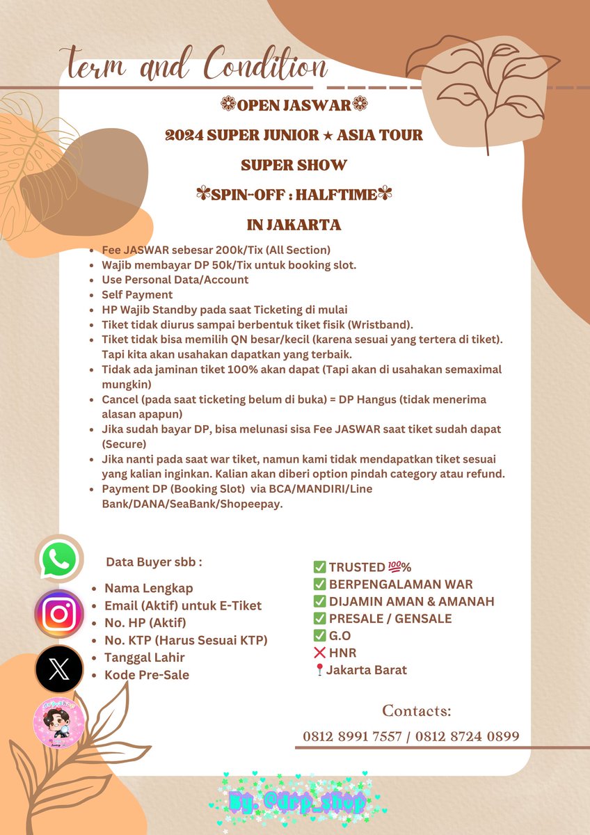 drp_shop's tweet photo. HELP RT❤

❁2024 SUPER JUNIOR ٭ ASIA TOUR SUPER SHOW “SPIN-OFF : HALFTIME”❁ In JAKARTA
Bookslot : 50k/Tix

Gform : https://t.co/lWIBDgxCeM

✅Trusted 100%
✅Berpengalaman WAR
✅Dijamin Aman
✅G.O
❌HNR
📍Jakarta Barat

#WTS #WTB #JASTIP #SUJU #SPINOFF_HALFTIME #SUPERJUNIOR https://t.co/BUcpSk2iQJ