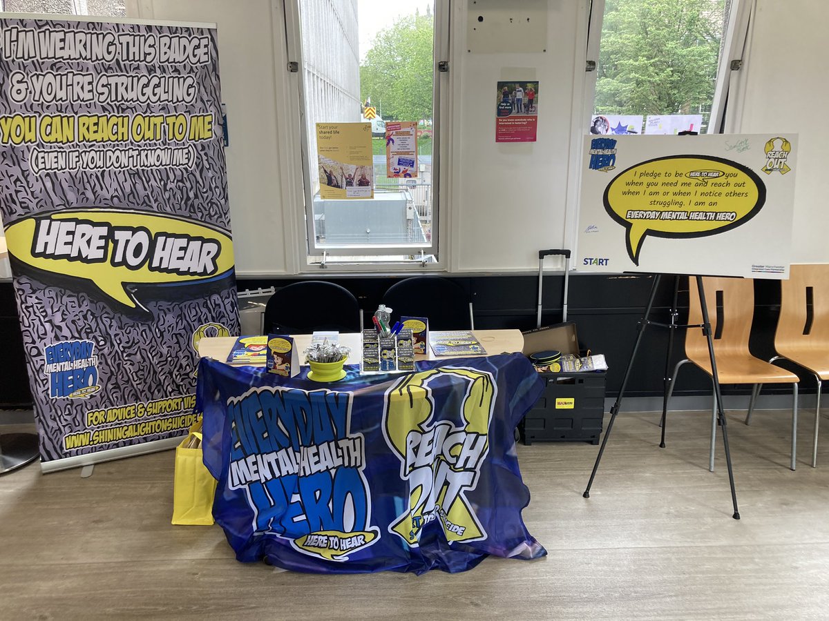 We are here at Swinton Civic Centre with our ‘Everyday MentaL Health Hero’ campaign join us in being HERE TO HEAR to start to end suicide #mentalhealthawarenessweek @SalfCouncilNews @SalfordCouncil @STARTinspminds @SalfordICP