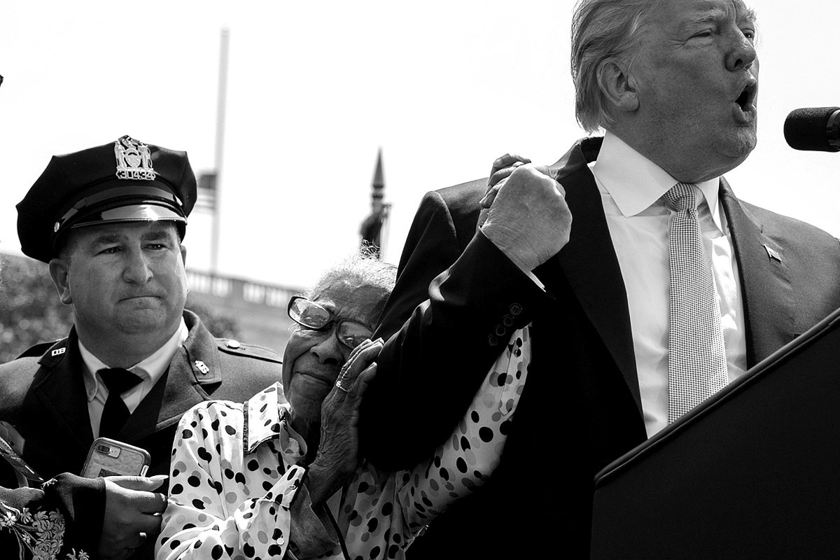 One of my all-time favorite pictures. The woman’s daughter was a NYC cop killed in the line of duty and this was Trump honoring her sacrifice. (holding her hand)