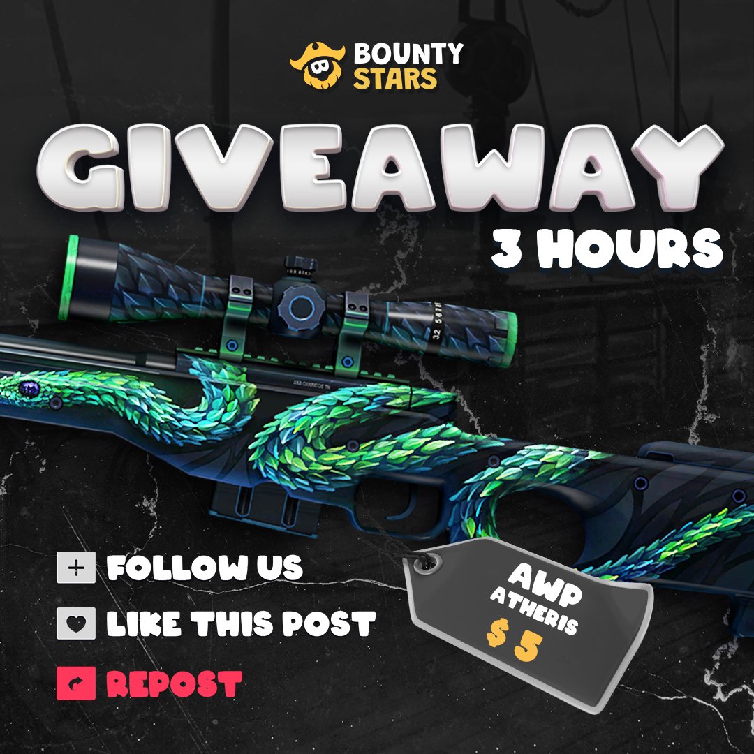 🔥 $5 GIVEAWAY
AWP | ATHERI 🔥
Join our giveaway now!

What needs to be done:
✔️ Follow @bounty_stars
❤️ Like this tweet
🔄 RT this tweet

The winner will be drawn in 3 hours, good luck!

#bountystars #csgo #cs2 #csgoskin #csgoskins #csgoskinsgiveaway #csgocases