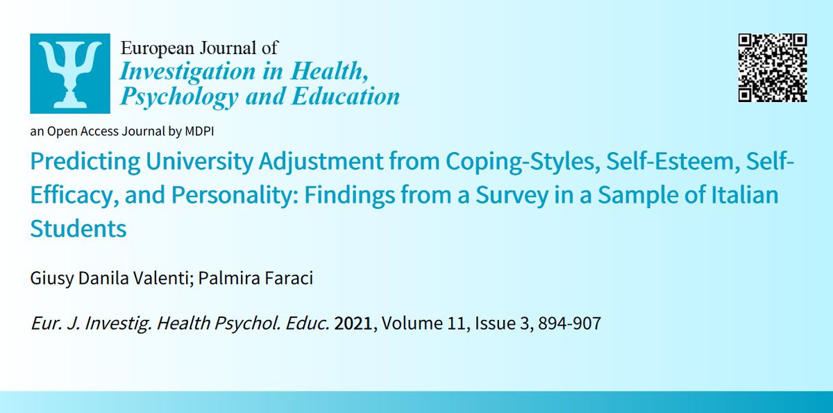 🥳Welcome to read👉#HighCitationPaper📢'Predicting #UniversityAdjustment from #CopingStyles #SelfEsteem #SelfEfficacy #Personality: #Findings from a #Survey in a #Sample of #ItalianStudents'📜by🧑‍🎓G. D. Valenti et al.:📎mdpi.com/2254-9625/11/3… #freshmen #coping