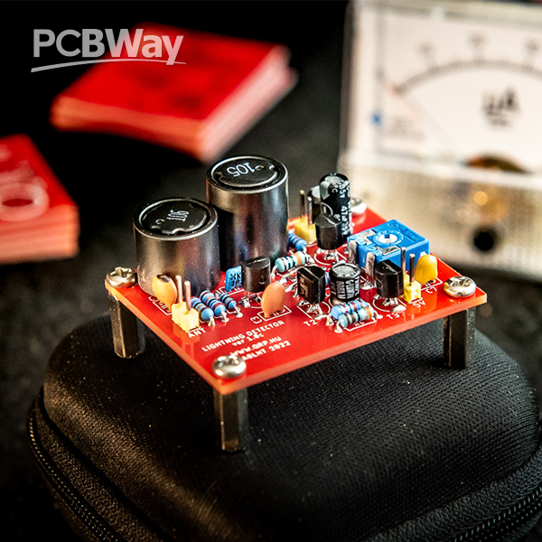 This is a simple lightning detector that flashes an LED that can be changed to an instrument or sound frequency stage. -More info: pcbway.com/project/sharep…