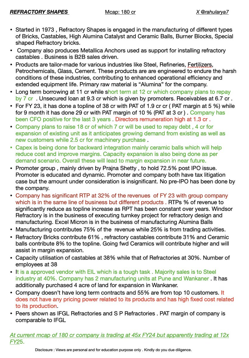 RahulArya7's tweet image. REFRACTORY SHAPES 

Mcap : 180cr 

&quot;The future is as solid as steel&quot;

Expansion and backward integration on the cards. 

Few Notes  👇 🧵

#SMEs #Steelproxy #Refractory