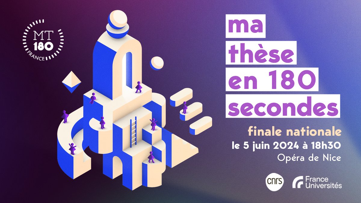 ⏱️ Quand science et spectacle se rencontrent : Mercredi 5 juin, à l'Opéra de Nice, finale nationale du concours de vulgarisation scientifique « Ma thèse en 180 secondes ». #⃣ #MT180 📰 Communiqué de presse & inscriptions : franceuniversites.fr/actualite/quan…