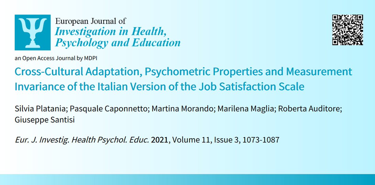 😍Welcome to read👉#HighCitationPaper🗞️'#CrossCulturalAdaptation #PsychometricProperties #MeasurementInvariance #ItalianVersion #JobSatisfactionScale'📜by🧑‍⚕️Silvia Platania et al.:📍mdpi.com/2254-9625/11/3… #jobsatisfaction #Italianvalidation