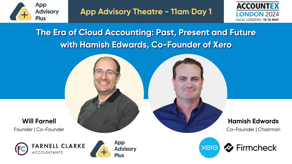 15 minutes away from our second session! 🔥 App Advisory Theatre (Theatre 9) at @Accountex 👉appadvisoryplus.com/resources/news…

11am 🕚 The Era of Cloud Accounting: Past, Present and Future with Hamish Edwards (Firmcheck, @xero)

#accountex #accountancy #cloudaccounting