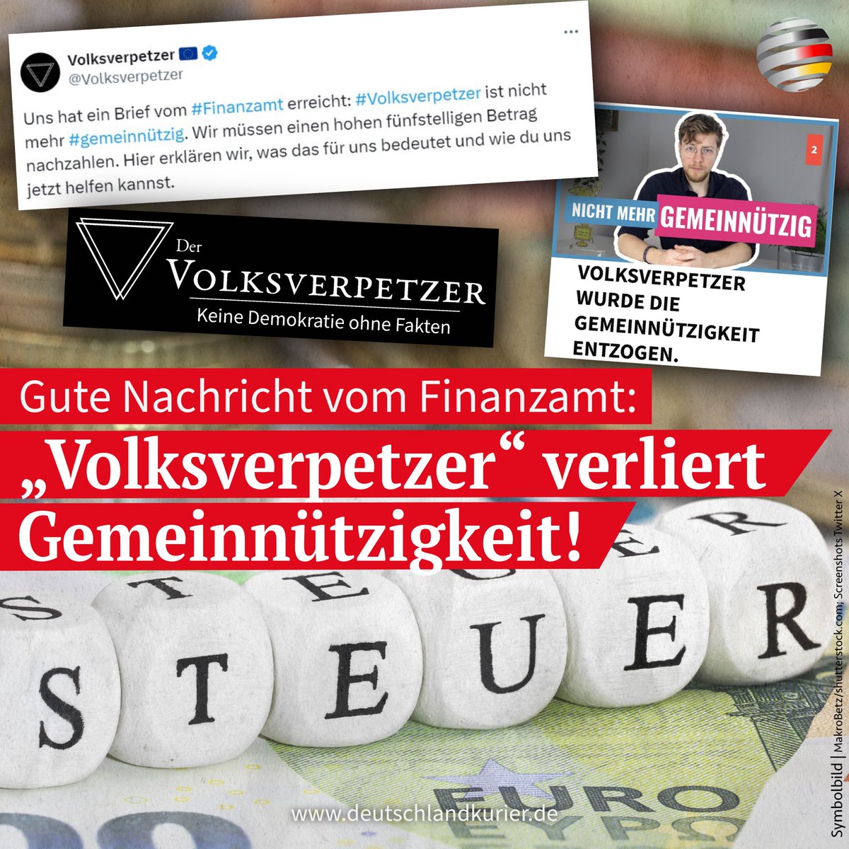 Gute Nachricht vom Finanzamt: „Volksverpetzer“ verliert Gemeinnützigkeit!

Zur Abwechslung mal eine gute Nachricht vom Finanzamt: Die linksradikale Fake-News-Schleuder „Volksverpetzer“ ist nicht mehr gemeinnützig. Jetzt drohen den Pseudo-„Faktencheckern“ Steuernachzahlungen im