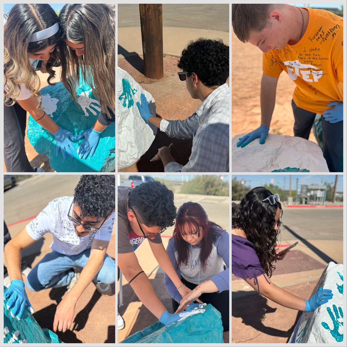 Senior traditions! The #ClassOf2024 leave their mark by signing each other’s yearbooks and painting their hands on the Senior Rocks.
.
.
@canutilloisd @epccnews @nwechs2024 #highschooltraditions