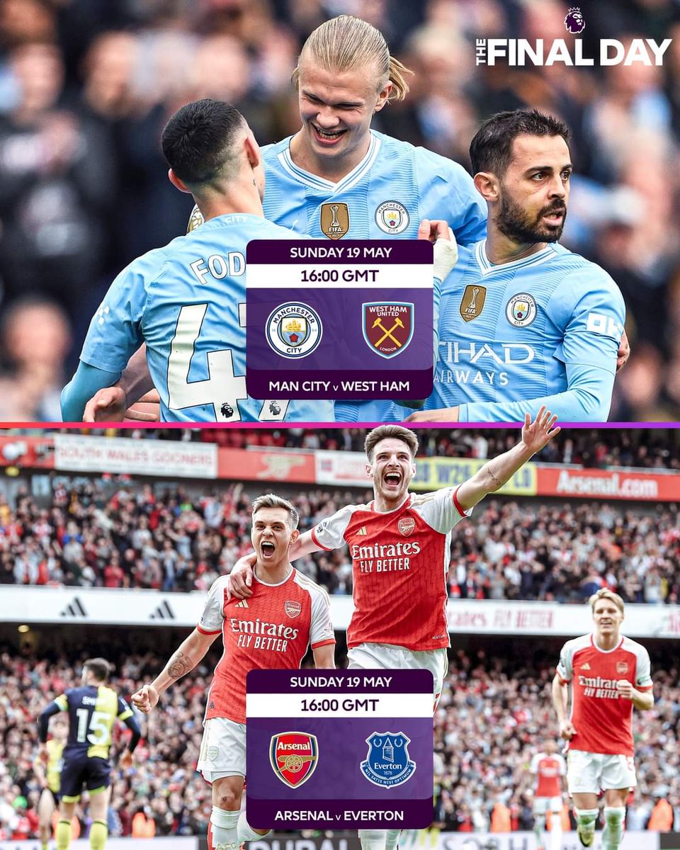 🔵 Man City welcome West Ham in top spot 🔴 Arsenal host Everton needing a win as well as a favour from the Hammers. Predict the scores Repost Follow me Tag 5 football fans Prize 🏅🏆 1st - 10k 2nd - 5k Please follow the instructions The Final Day is gonna be tense 😬