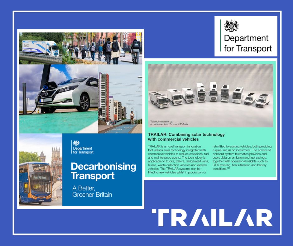 TRAILAR recognised as a KEY contributor in decarbonising the transport system in the UK! 💪 Listed as best in practice in the Government's decarbonisation plan our solutions sit alongside the best of the best in the UK. 
Find out more ➡️ loom.ly/nYVAeXU