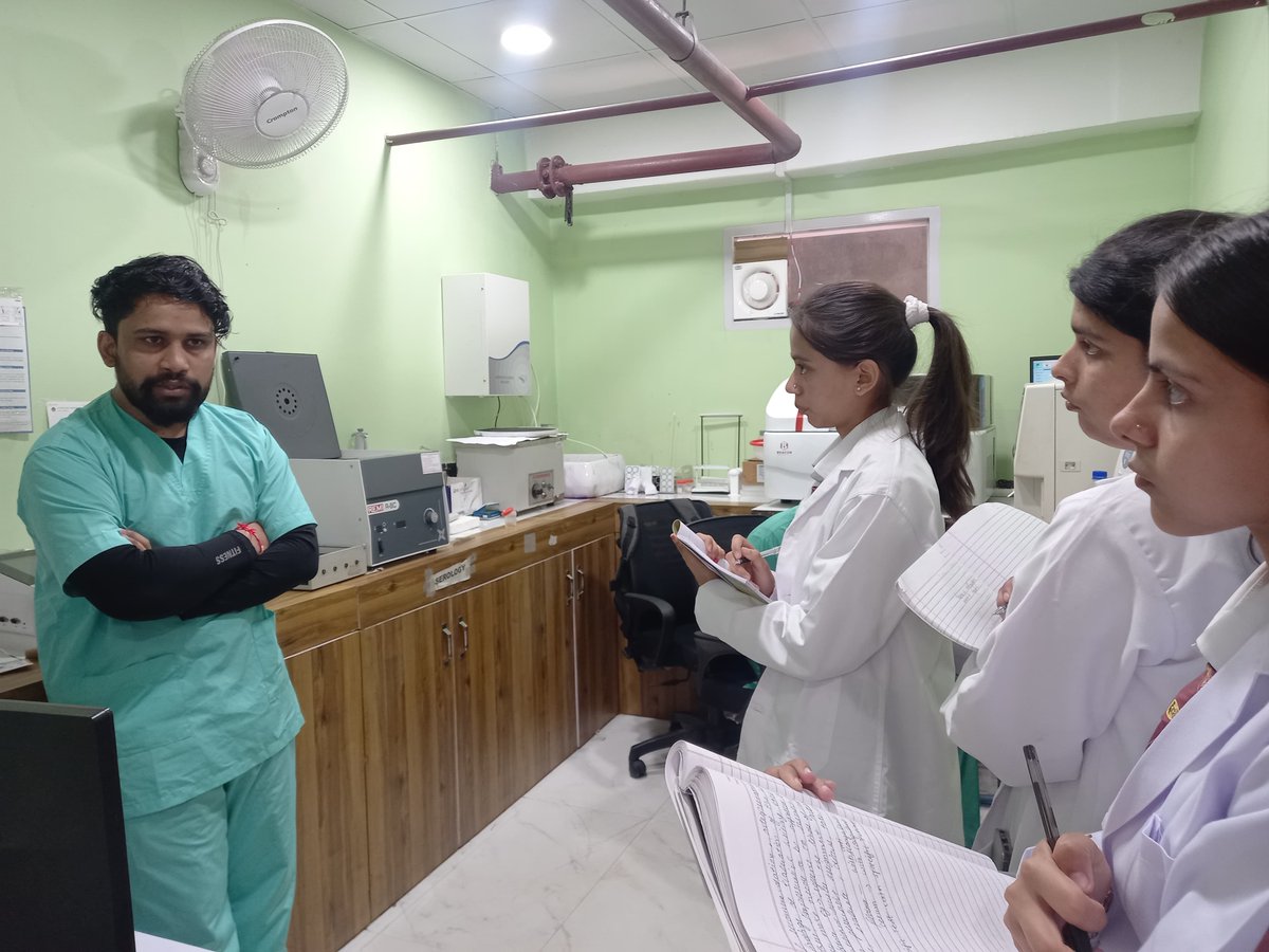 On the 2nd day of our School of Allied & Healthcare Sciences visit to Shimla's Sparsh Hospital, our BMLT students gained a comprehensive understanding of various routine tests and blood examination techniques.

.
.

#AGU #AlliedHealth #HealthcareEducation #SparshHospital