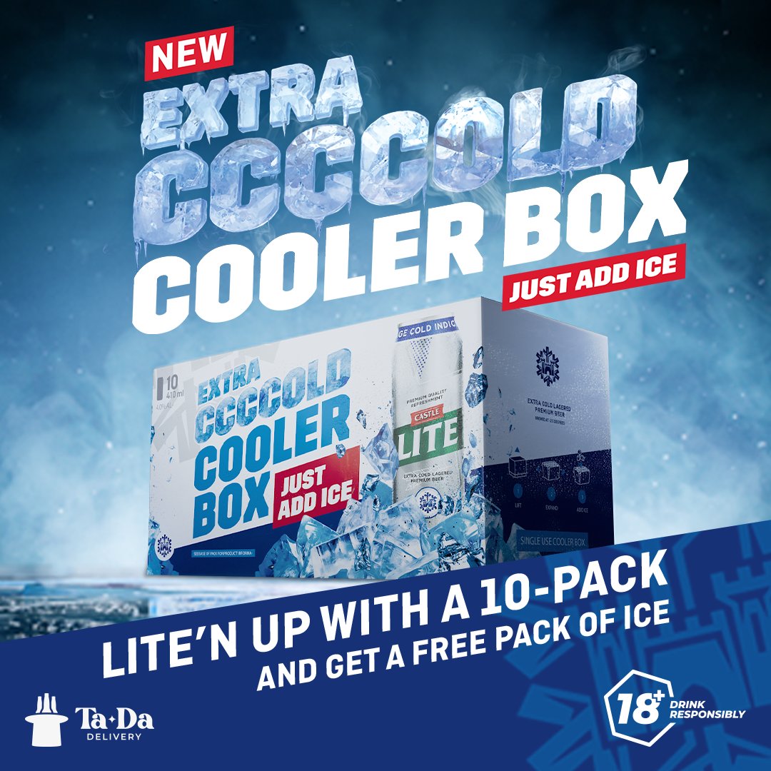 What is a 10pack of beer without the ice? Exactly! Let the Tada Magic sort that out for you. Simply buy a Castle Lite Extra C-C-Cold Cooler Box and we’ll give you a pack of ice FREE! Order now: tadadelivery.onelink.me/kLet/m3xhdhzy