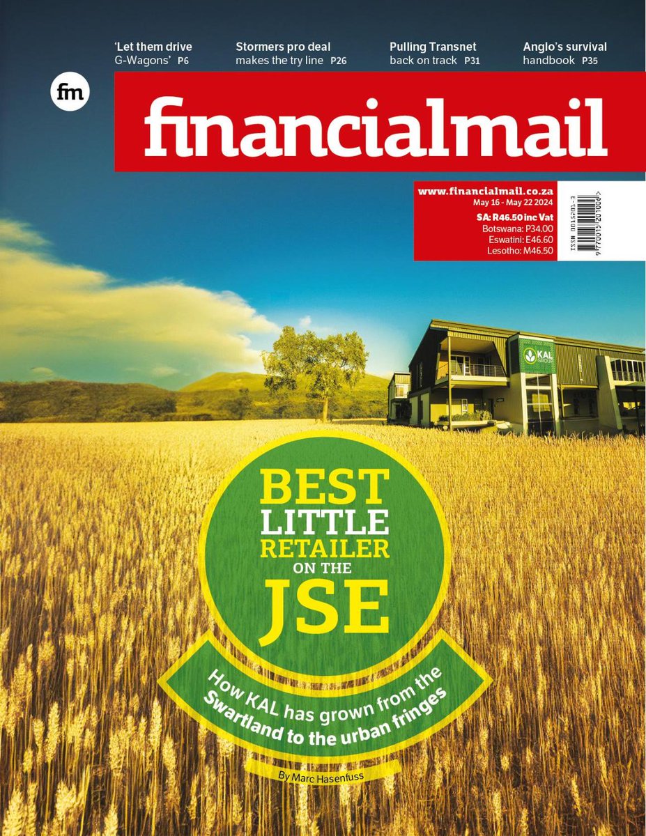 In this week's edition of the @FinancialMail: *KAL: The best little retailer on the JSE *No Netflix twist on May 29 *Pulling Transnet back on track *Anglo's survival handbook Read these and more, get your copy in stores and online tomorrow!