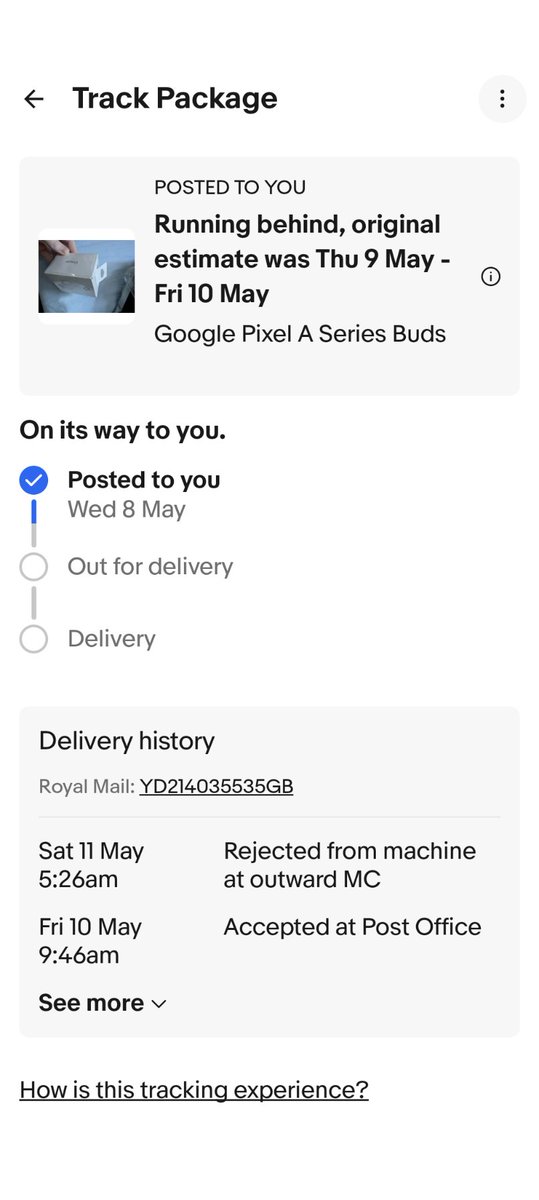 What @royalmail has happened to my supposed two day delivery via Tracked 48? Since I cannot talk to a real person, the only clue is from this record of a mechanical rejection.