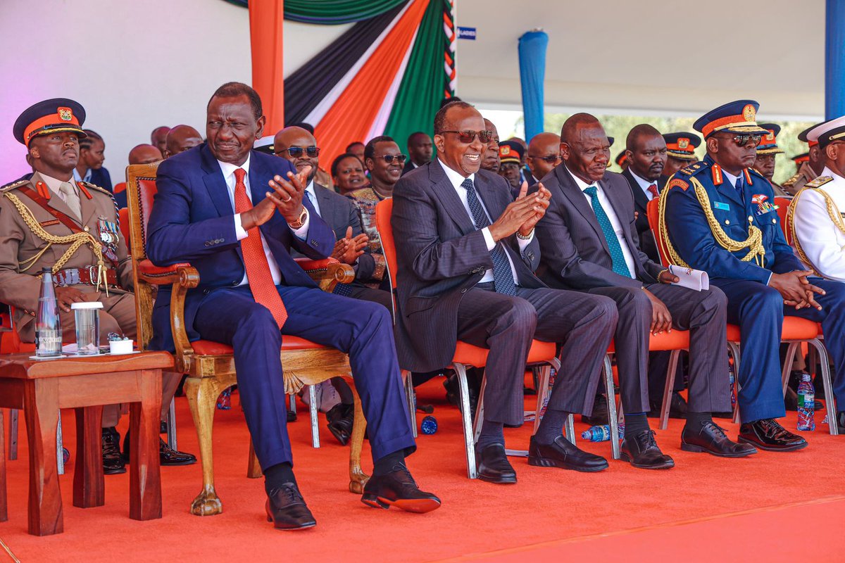 In a military graduation ceremony presided over by President @WilliamsRuto, we joined other leaders at the Recruits Training School (RTS) Eldoret, for the Kenya Defence Forces (KDF) pass-out parade.