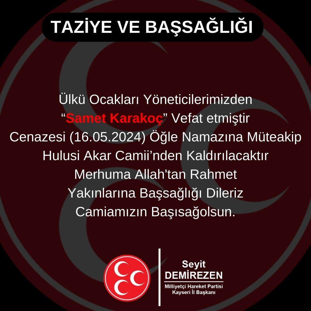 Milliyetçi Hareket Partisi Kayseri (@MhpKayseri38) on Twitter photo 2024-05-15 09:52:55
