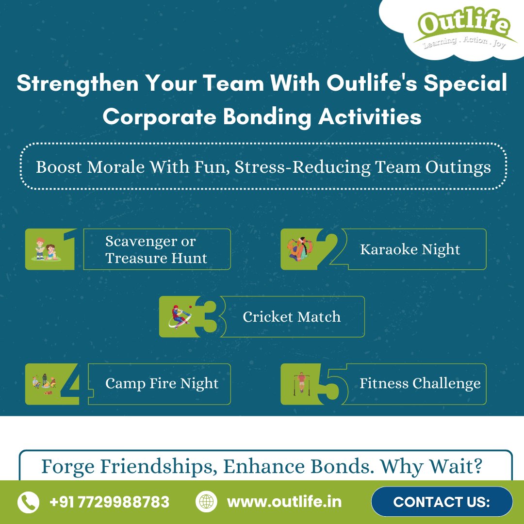Discover a new way to bond with your team! Outlife's Corporate Bonding Activities bring fun, stress relief, and morale boosts to your workplace
#TeamBuilding #CorporateEvents #TeamOutings #EmployeeEngagement #TeamActivities #StressRelief #CorporateTeamBuilding #TeamSpirit