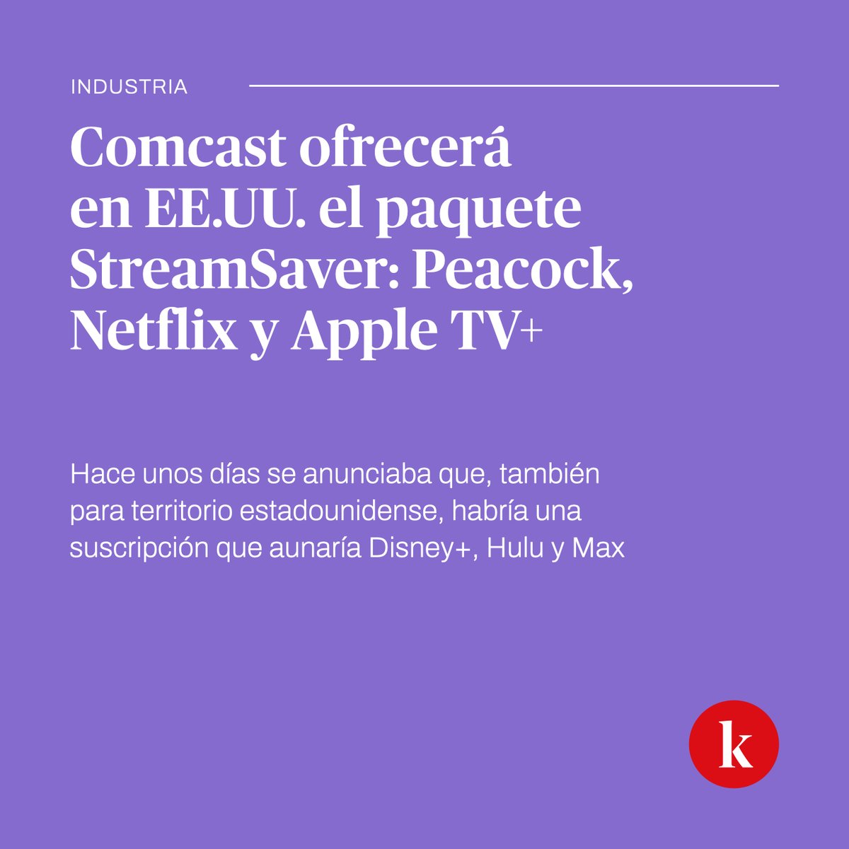 Llega la guerra de los paquetes de streaming a EE.UU. 👇 Tras el bundle de Disney+, Hulu y Max, se anuncia uno de Netflix, Apple TV+ y Peacock. ¿Cuánto tardarán en llegar a España? 📺 🔗 kinotico.es/industria/2024…