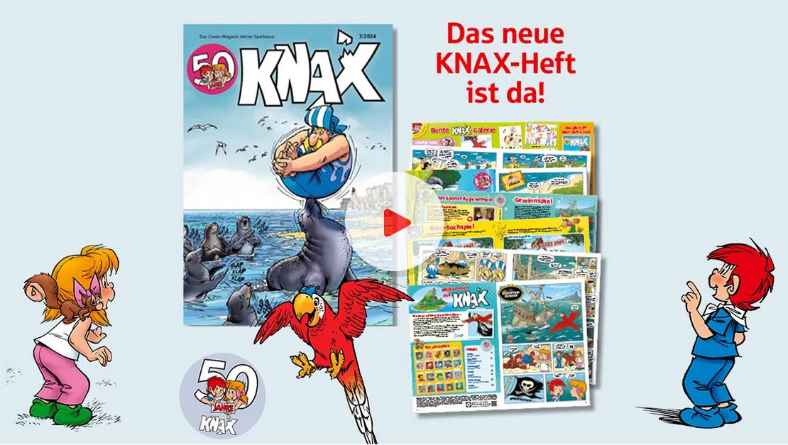 sparkassefuerth's tweet photo. KNAX-Heft für Mai | Juni 🤗
Es erwarten euch:
👉 2 Comic
👉 KNAXiges Poster
👉 Zwei Jubiläumsseiten
👉 KNAX-Tipps
👉 Gewinnspiel mit tollen Preisen (Einsendeschluss: 30. Juni 2024)
Mehr Infos: https://t.co/MiuTsvFz16
#spkfue #Sparkasse #Fürth #Comic #Gewinnspiel #Knax https://t.co/9OvSD7pppB