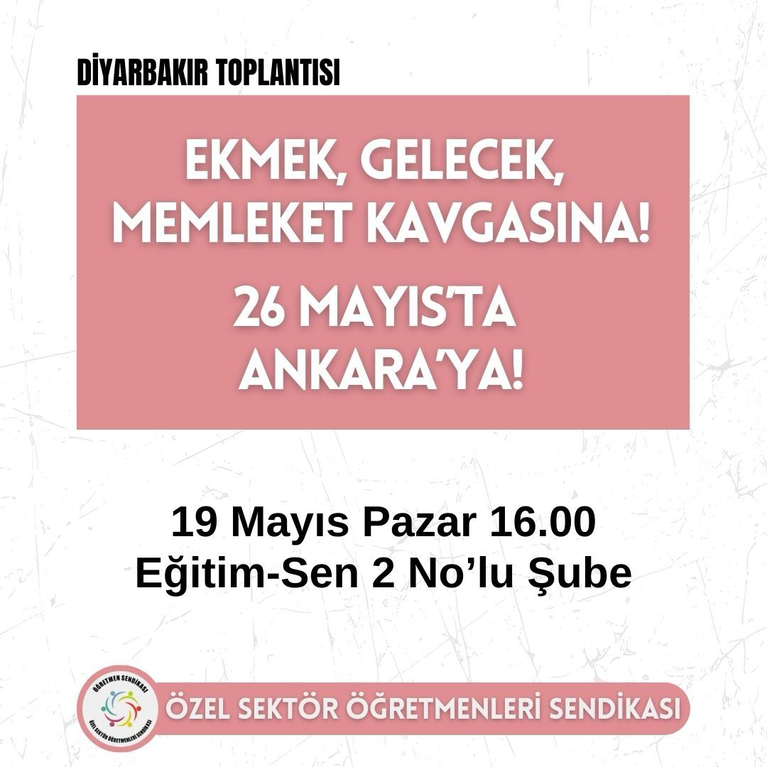 Diyarbakır | Aylarca nisanda özel öğretim kurumlarında çalışan öğretmenlerin kamu öğretmeniyle statü farkının eşitleneceği yalanıyla kandırıldık. Yalanın hesabını sormaya 26 Mayıs'ta Ankara'ya geliyoruz. Diyarbakır'da bu mücadelede ben de varım diyen, artık susmayan tüm