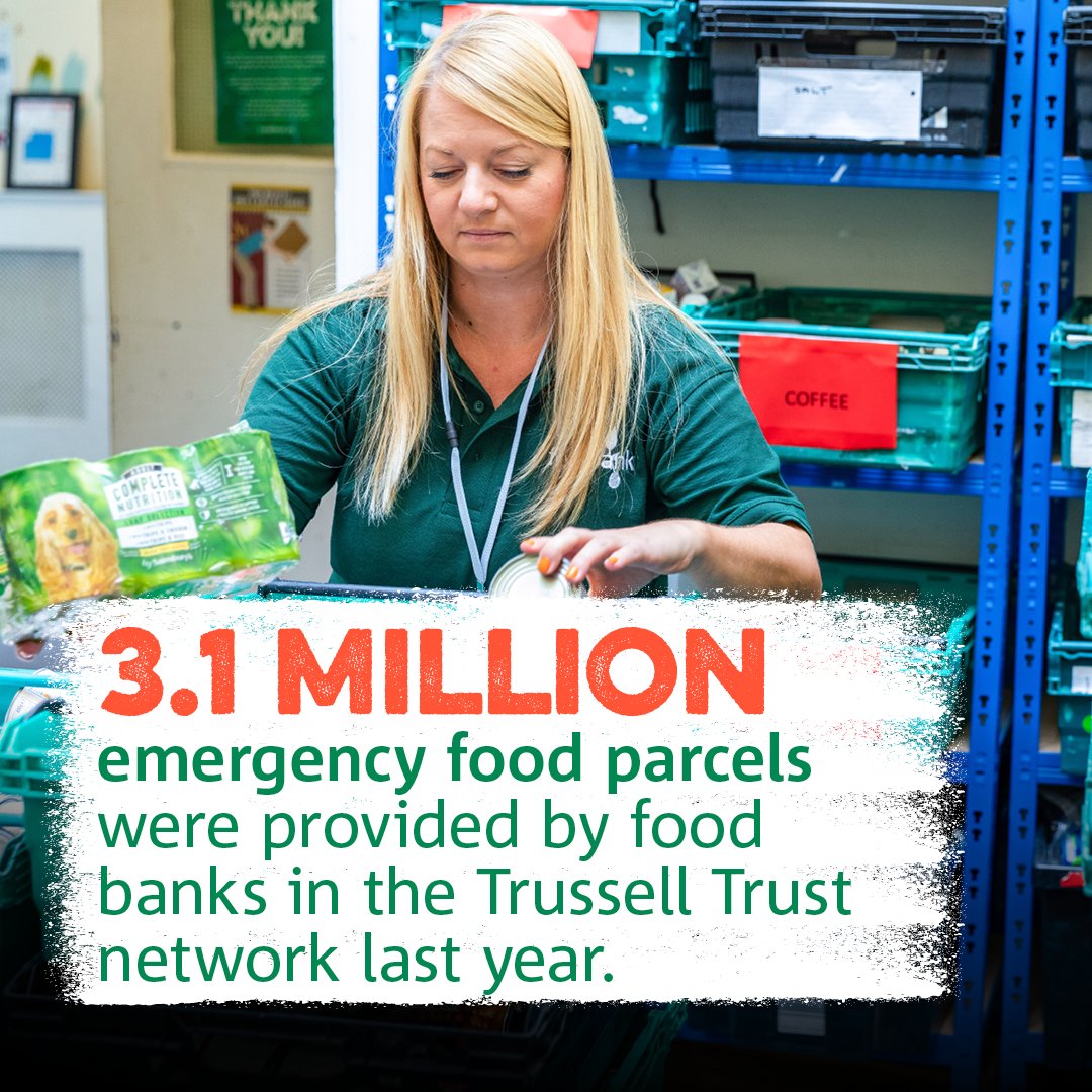 Last year, @TrussellTrust foodbanks provided over 3.1M emergency food parcels. We provided over 15,668 food parcels across our patch. This isn't right. We urgently need all political leaders to set out how they will build a future where no one needs emergency food to survive. 💚