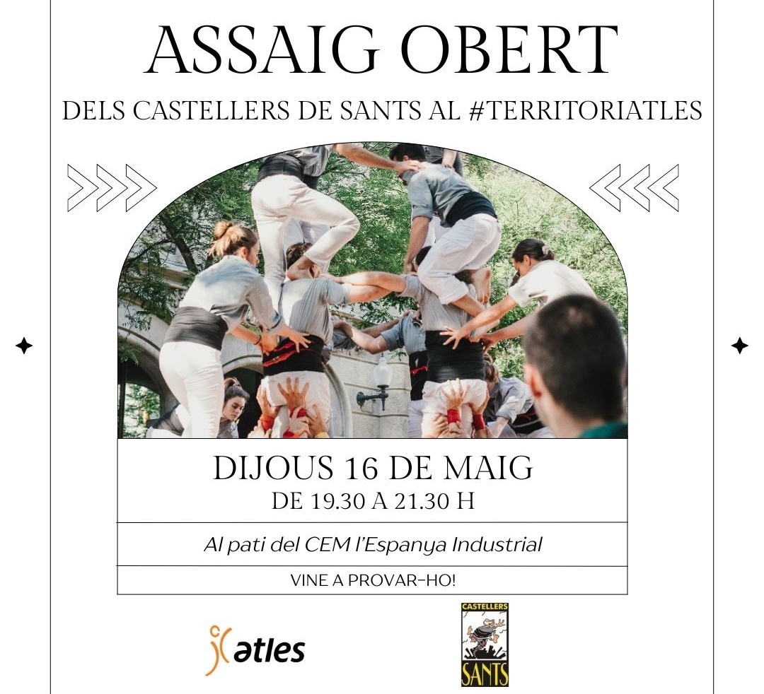 ‼️ ASSAIG OBERT AL CARRER

Aquest dijous acompanya'ns a l'assaig al carrer, davant de l'<a href="/atlesesports/">Atles Esports</a> del parc de l'Espanya Industrial.

Hi serem de 19:30 a 21:30 h amb participació oberta a tothom.