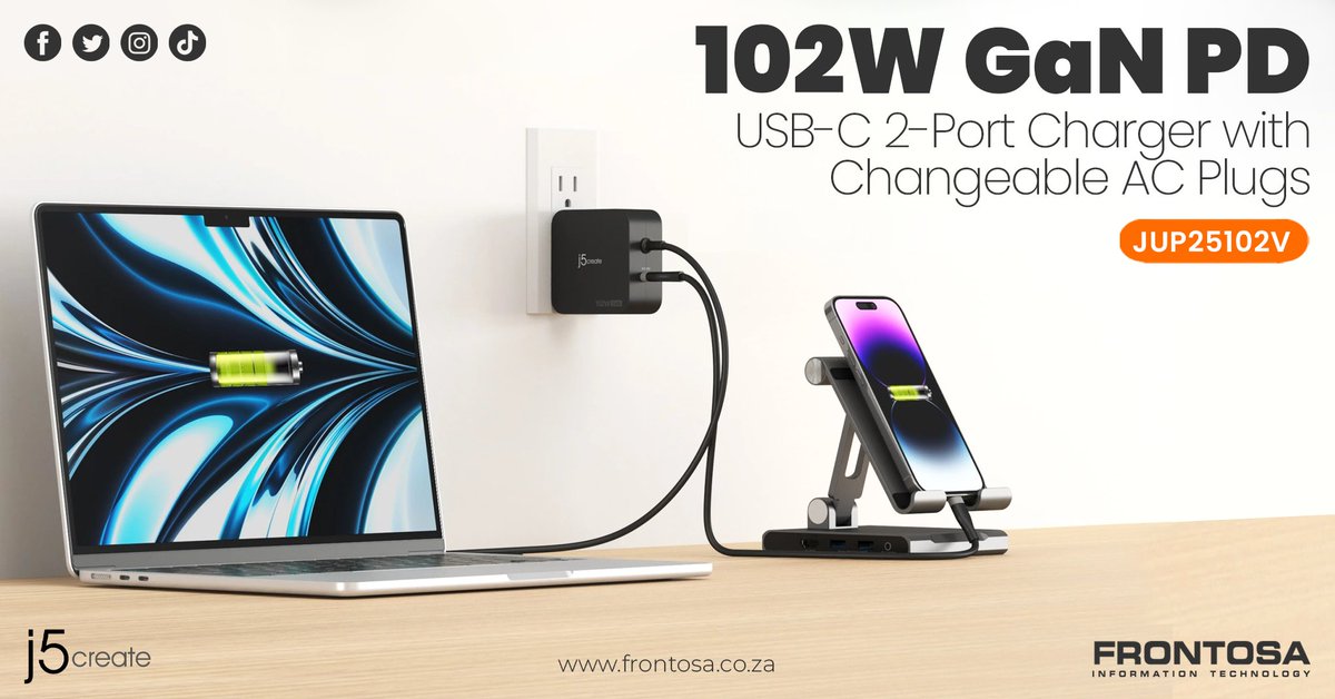 ⚡Charge two devices with j5create’s USB-C 2-Port Charger!

Power your devices with the USB-C 2 Port Charger, available through Frontosa!
frontosa.co.za/where_to_buy.a…

#j5create #Charger #USB #TechAccessories #FrontosaIT