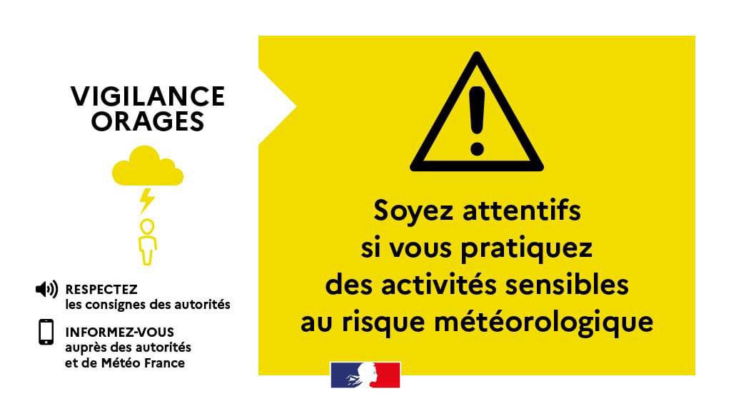 [#VigilanceJaune] 🟡 Point de situation à 12h Le département du #Gard est concerné par une vigilance ORAGES à partir de 12h ce jour et qui devrait se poursuivre dans la nuit. ✅ Plus de vigilance Pluie-Inondation, ni Crues. Soyez prudents lors de vos déplacements.