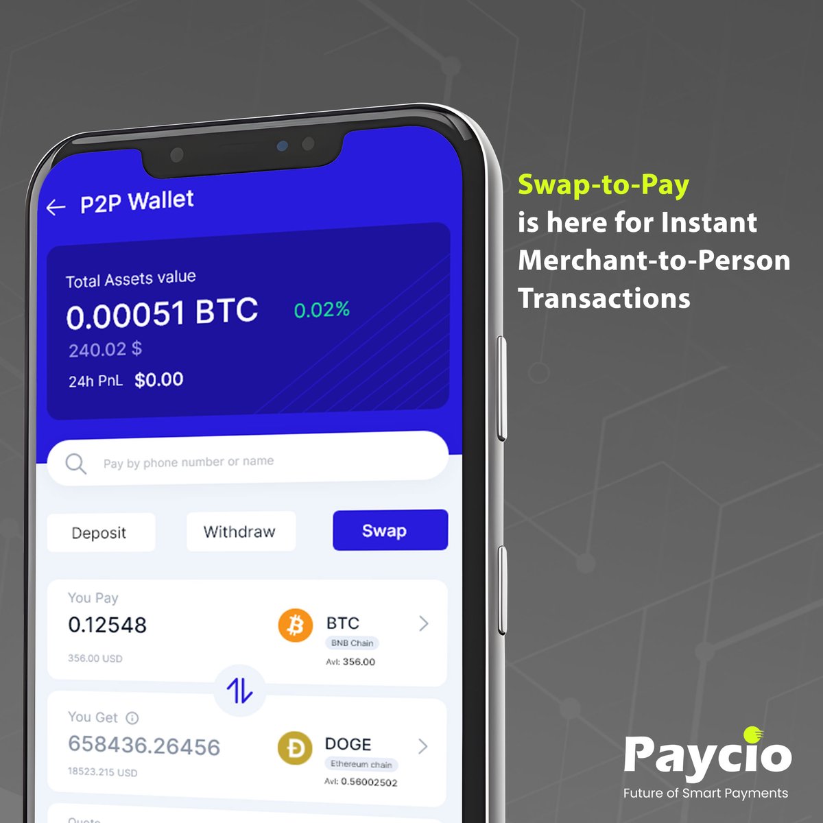 Switch to Paycio's Swap-to-Pay for instant, secure merchant-to-person payments! Why lag behind with slow processes when you can ensure compliance and speed with every transaction? Here is a Glimpse: Instant Transactions: Seamlessly execute merchant-to-person payments without