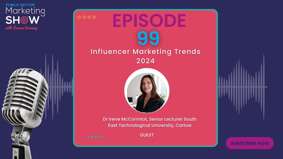 Episode 99 drops today! 🎉 This week, I'm joined by Dr. Irene McCormick, Senior Lecturer at SETU Carlow, to dive deep into 'Influencer Marketing Trends 2024'. 📈✨ Don't miss this episode! bit.ly/PSMSpodcast #InfluencerMarketing #PublicSectorMarketingShow