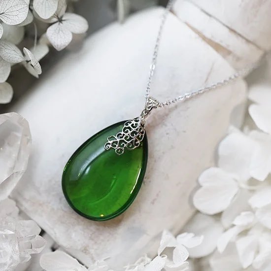 緑琥珀の雫型ネックレス - 海福雑貨通販部|相模原市|相模原市民  