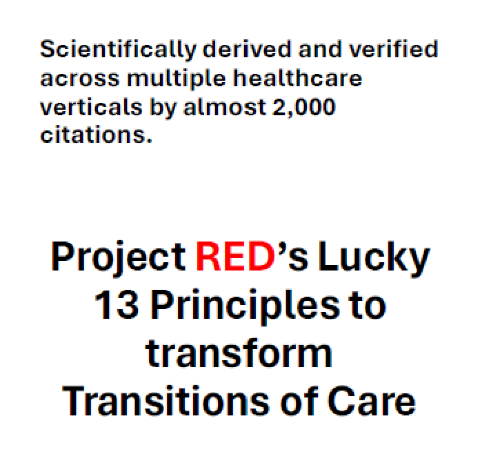 Not familiar with the research behind Re-Engineered Discharges - #ProjectRED? The Lucky 13 Principles are scientifically derived international standards governing successful #TransitionsOfCare. Download this introduction.  #Readmissions #PatientExperience ow.ly/5LgL50Rgl6u