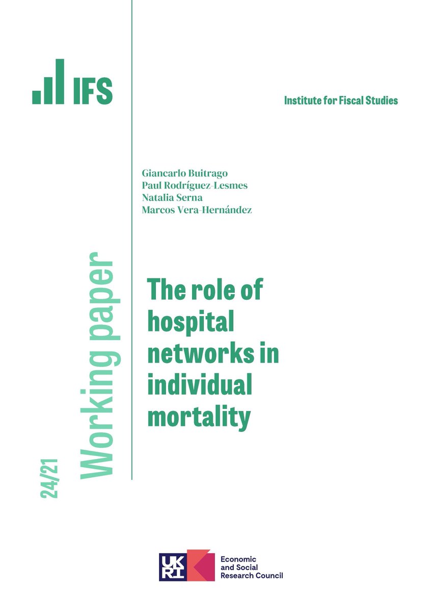 NEW #IFSWorkingPaper: The role of hospital networks in individual mortality Giancarlo Buitrago, @androdri, Natalia Serna and @papiteide's paper estimates that broad-network health insurers reduce mortality and hospital congestion. Read here: ifs.org.uk/publications/r…