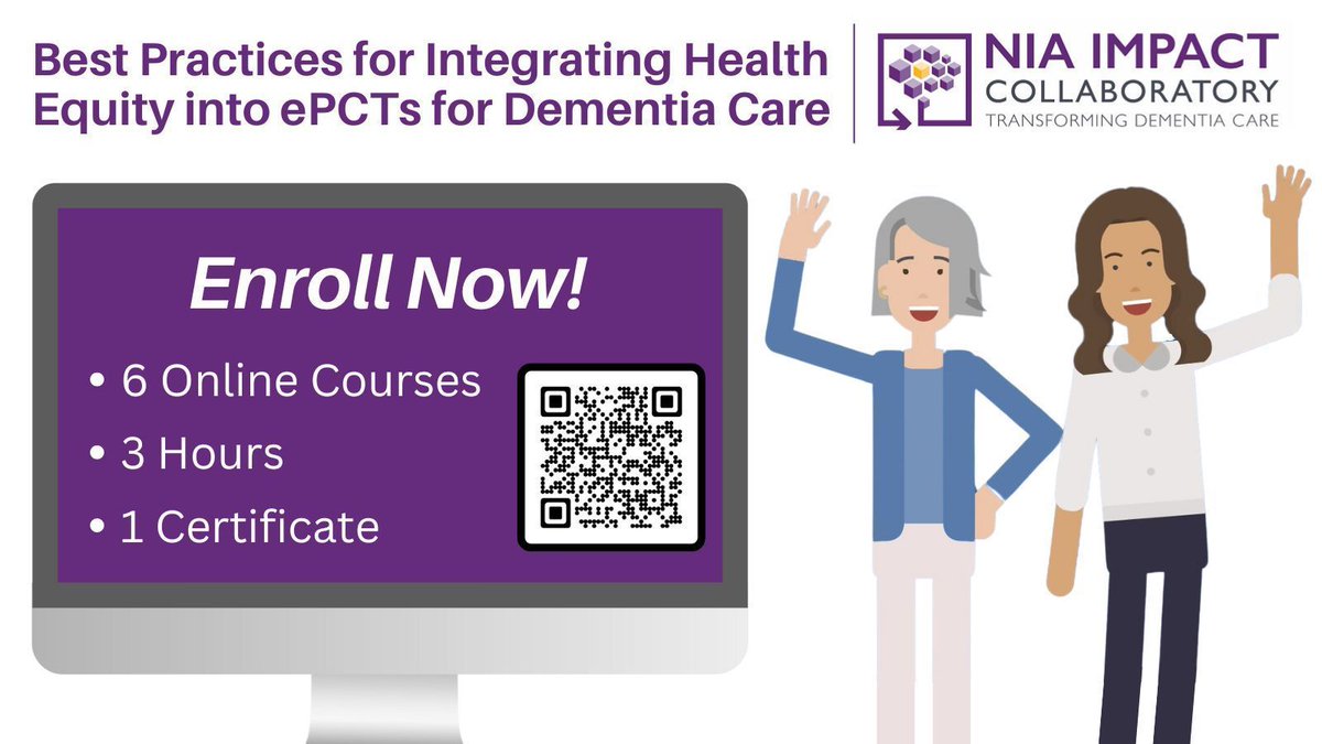 Looking for skills to improve #equity in planning a #dementia #clinicaltrial? Enroll in the free Health Equity Training Certificate Program offered by IMPACT Collaboratory. Enroll at buff.ly/47WpwMC. Our PI @joangcarpenter contributed to this great resource!