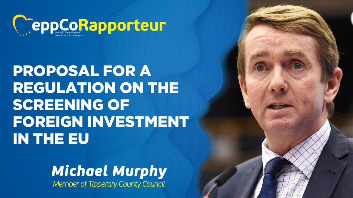 Congrats to @cllrmmurphytipp who has been appointed by the @EU_CoR #ECON commission as rapporteur. The opinion will aim at increasing the EU's economic security at the local and regional level taking into account the new geopolitical situation.
