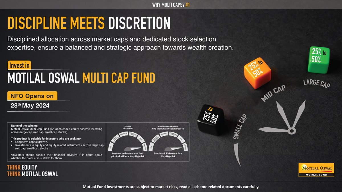Introducing Why Multi Cap Series to unveil the potential of Multi Cap Fund. 

Experience disciplined allocation and expert stock selection, ensuring a balanced and strategic wealth-building approach.

Motilal Oswal Multi Cap Fund opens on 28th May 2024.

#MultiCapFund #NFO
