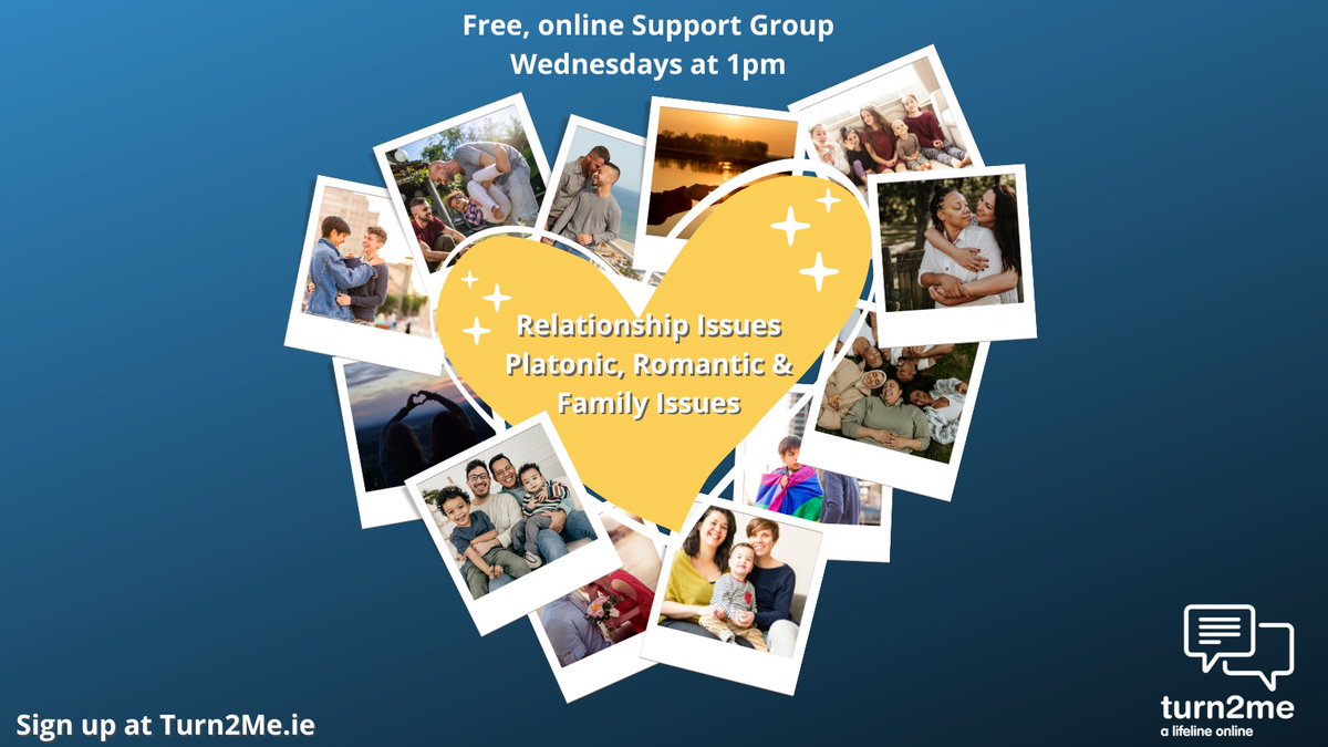 Our Relationships Issues support group is on at 1-pm on Wednesdays. Sign up for free online, text-based support at Turn2Me.ie #relationships #support #family #alifelineonline #mentalhealth #friends